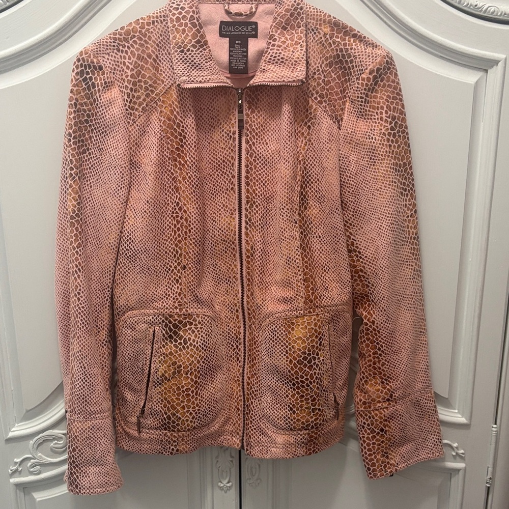 Dialogue Pink and Tan Patterned Bomber Jacket - XS